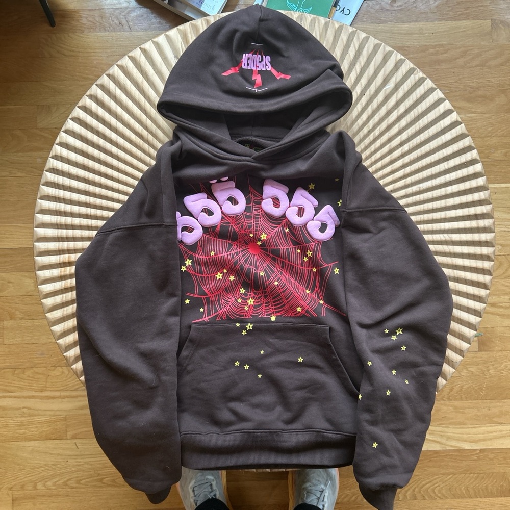 Sp5der Angel 555 Hoodie Brown And Pink